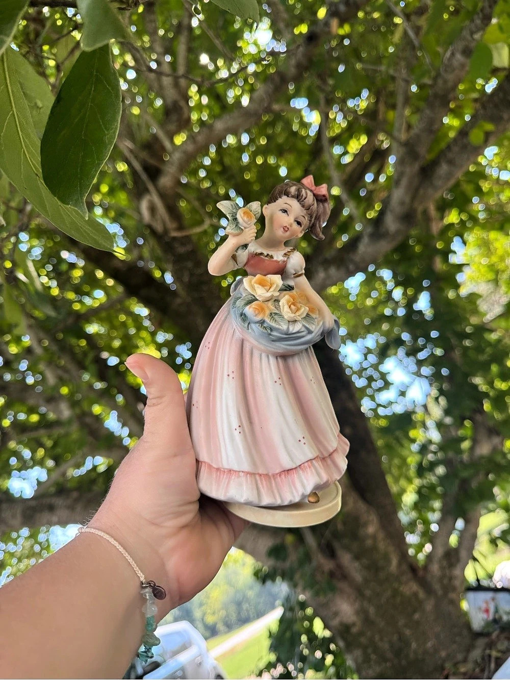 Vintage music box Pink & White Girl Figurine Decor